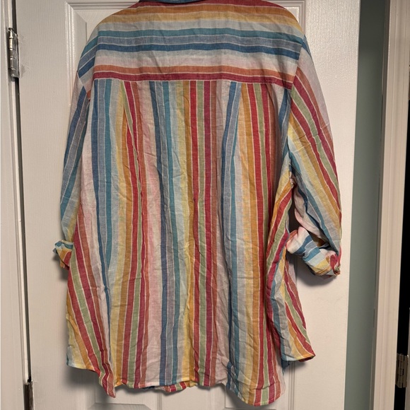 Jane and Delancey Button Down Rainbow Linen Shirt 3X - Picture 8 of 10